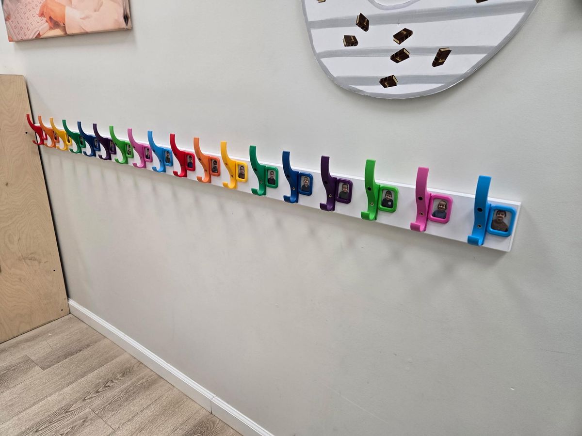 Oak Toughook rails with colourful hooks