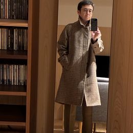 メンズ Hynes Harris Tweed® オーバーコート ブラウンハウンドトゥース