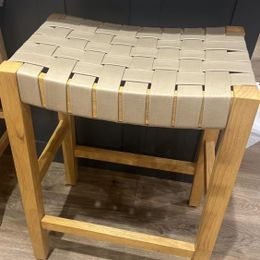 Emerson Counter Stool In Natural Finish & Beige Woven Leather Seat