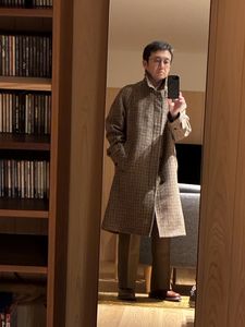メンズ Hynes Harris Tweed® オーバーコート ブラウンハウンドトゥース