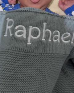 Personalised Cotton Knit Baby Blanket Seafoam