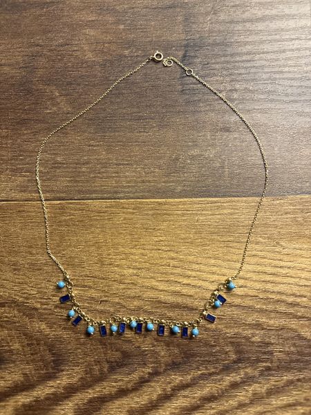 Customer photo of Solid 18k Gold Turquoise Station Necklace — Blue Enamel Drops