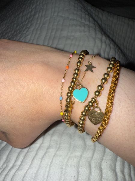 Customer photo of 18K Solid Gold Enamel Bead Station Bracelet | Custom Colors