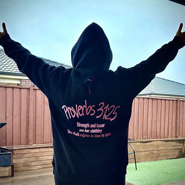 Customer photo of the Proverbs 31:25 hoodie
